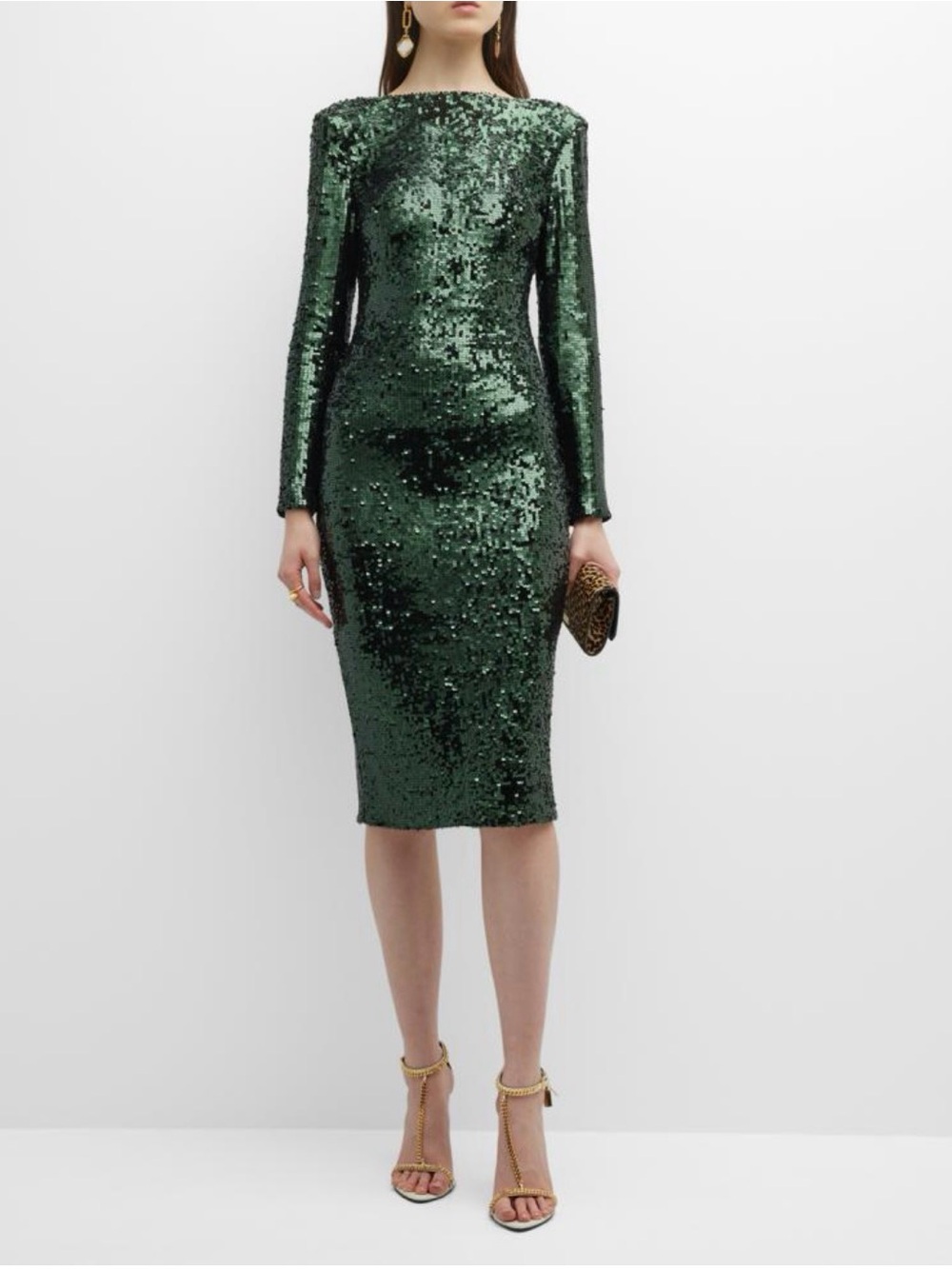 Dress the Population Natalie Emerald Green Sequin Midi Dress S